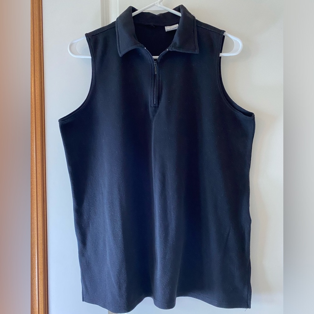 Women’s Black Sleeveless Tunic Top With Quarter Zip Sz L Flaw